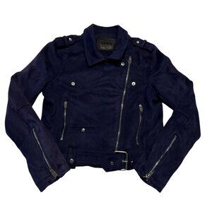 BlankNYC Dark Blue Faux Suede Long Sleeve Moto Jacket Womens Large L